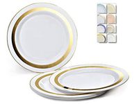 " OCCASIONS" 40 Plates Pack, Heavyweight Disposable Wedding Party Plastic Plates (7.5'' Appetizer/Dessert Plate, Soleil White & Gold)