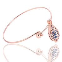 Aromatherapy Essential Oil Diffuser Lava Stone Bracelet Hollow Cage Filigree Drop Locket Expandable Bangle