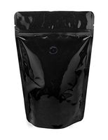 BAP 12 oz Glossy Black Stand Up Pouch, Zip, Valve for Coffee (500 Pcs)
