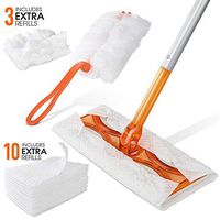 Dry Sweeping Flat Mop and Duster Set with 10 Mop Pads and 3 Duster Heads for Hardwood Laminate Ceramic Marble Tile Floors Cleaning