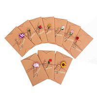 Kingsley 10PZ Postcard Greeting Handmade Retro Kraft Paper Empty Envelopes Dried Flowers Decorated Postcard for Different Occasions Greeting Card Wedding Birthday Invitations Letter Christmas A