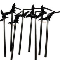 Mokylor 100 Pcs Disposable Plastic Straws, Bat Decor Drinking Straws for Party Halloween Party Bar Decoration