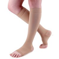 Ailaka 20-30 mmHg Knee High Open Toe Compression Calf Socks for Women and Men, Firm Support Graduated Varicose Veins Hosiery, Travel, Nurses, Pregnancy, Recovery (Beige,XXL)