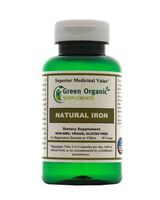 (Pack of 1) Green Organic Supplements' Iron, 2000mg Organic Iron Capsules, 90 VCaps, Hand Made, Vegan, Non-GMO, Gluten Free Natural Iron Capsules