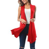 Amlaiworld Women Plus Size Tops Sleeveless Draped Open Front Cardigan Vest Asymmetric Hem Summer Tunic Shirt Red