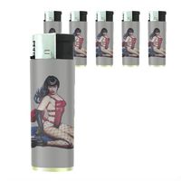 Butane Refillable Electronic Lighter Set of 5 Pieces Pin Up Girl Design-002