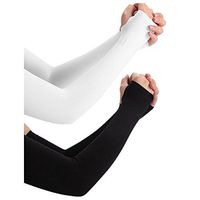 Skhls Sports UV Protection Compression Fit Cooling Arm Sleeves with Thumb Holes (2pairs Black+White)