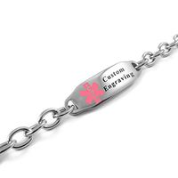 My Identity Doctor - Custom Engraved Women's Medical Bracelet, 6mm Steel O-Link - Pink - Wrist Size 8.5 Inch