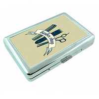 Vintage Barber Shop Sign S6 Silver Cigarette Case Metal Wallet Id Holder 4" X 2.75" RFID Protection