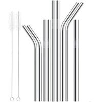 EnjoCho 9PCS Long Stainless Steel Metal Drinking Straws With Cleaning Brushes Set Reusable (Silver)