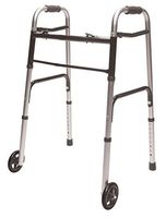 Folding Walker with 5” Wheels, Adjustable Height, Silver