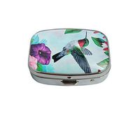 Baoquan Custom Silver Square Glass Pill Case Medicine Vitamin Organizer Pocket Decoration Gift (Hummingbird Greeting)