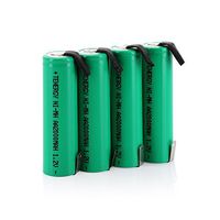 Combo: 4 pcs Tenergy 2000mAh NiMH Rechargeable AA Battery Flat Top with Tabs for Shavers, Trimmers, Razors, and More