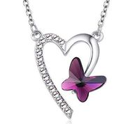 Women Purple Crystal Rhinestone Heart Butterfly Silver Chain Pendant Necklace пјЃпјЃ Prom Woman Pretty Beautiful Bright Cute Stylish Simple Cheap Aesthetic