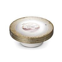 [48 Count - 5 Oz Bowls] Laura Stein Designer Tableware Premium Heavyweight Plastic White Dessert Bowl With Gold Designed Border, Party & Wedding Plate Glitz Series Disposable Dishes