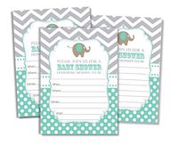 50 Elephant Invitations and Envelopes - Mint (Large Size 5x7)