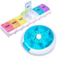 Pill Organizer Pill Box for Travel, Easy to Open Weekly Pill Box, 7 Day Pill Case Pop Open for Vitamins, Fish Oils, Supplements Pack of 2