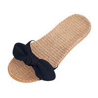Women's Slippers Flax Cross House Shoes Indoor Breathable Outdoor Sandals Lightweight Non-Slip Beach Slippers Black