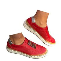 Veodhekai Womens Flat Shoes Hollow-Out Round Toe Slip On Shoes Flast Sneakers Breathable Red