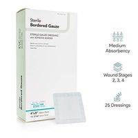 Sterile Bordered Gauze Dressing with Adhesive Border - 25 Count - 4"x8"- Individually Packaged - for Stage 2, 3 and 4 Wound Care - Latex Free