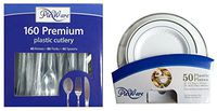Plexware Cutlery Set 160 Total, 40 Knives, 80 Forks, 40 Spoons, Looks Like Real Plastic Silverware (160 Cutlery Set + 50 Plastic Plates)