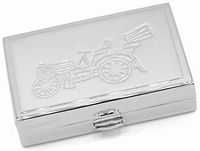 Silver Vintage Car Rectangle Pocket Purse Portable Travel Pill Box & Medicine Organizer (2 Compartments)