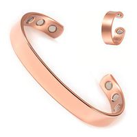 Wollet Copper Bracelet&Copper Ring Anti Arthritis Rheumatism Cuff Bangle Women Health Copper Bracelet Magnetic Bracelet for Blood Pressure or Your Old Lady Old Father Jewelry Set (Copper Color)