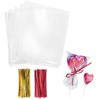 Cello Cellophane Treat Bags,3x4 Inches Clear Cellophane Bags 200 Pcs OPP Plastic Treat Bags with 200 Twist Ties for Gift Wrapping,Packaging Lollipop,Candies,Dessert,Cakepop, Cookies, Chocolate