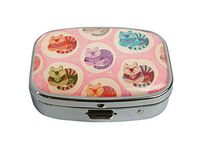 LCTCKP Custom Fashion Square Glass Silver Pill Case Decorative Metal Western Medicine Tablet Container Box (Colorful Cats)