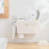LOSYU Muti-Function Hair Dryer Rack, Wall Mount, PP Plastic Bathroom Hair Dryer Holders Drain Hollow Breathable Storage Basket, Seamless Stickers
