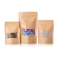 50Pcs Kraft Ziplock Seal Bags Brown Paper Stand Up Pouch with Notch and Transparent Window 7.8"x11.8"