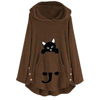 Women's Loose Outwear,Ladies Pullover Jacket Hoodies Plus Size Cat Embroidery Pockets Coats