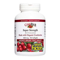CranRich by Natural Factors, Super Strength Cranberry Concentrate, Antioxidant Supplement for Urinary Tract Support, Non-GMO, 90 softgels (90 Servings)