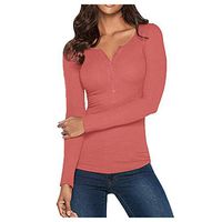 general3 Women Slim-Fit Long Sleeve V-Neck Button Down Henley Shirt Basic Tops Tees (Pink, Small)
