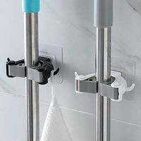 Wall Mounted Mop Organizer Holder Umbrella Brush Hanger Broom Hook Mop Handles Storage Rack Utility Tool for Kitchen Bathroom (Gray)