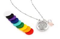 1 Silver Dreamcatcher Essential Oil Diffuser Necklace - Aromatherapy Jewelry - Hypoallergenic 316L Surgical Grade Stainless Steel, 20.8” Chain + 9 Washable Insert Pads + Charms