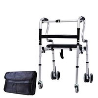 Lightweight Folding Four Wheel Rollator Walker with Padded Seat, Elderly People Foldable Walker Waterproof Seat for Limited Mobility Adjustable Compact Lightweight Walking Aid,A