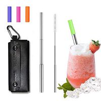 Reusable Drinking Straws Telescopic Portable Stainless Steel Straw with Case & Cleaning Brush Black PU Case …