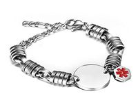 JF.JEWELRY Medical Alert ID Bracelets for Women with Stainless Steel Chain Link Adjustable-Free Engraving