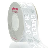 1.5" Silver Cheer Text Grosgrain Ribbon 100yd