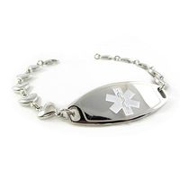My Identity Doctor Custom Engraved Womens Medical Bracelet, Steel 6mm Heart Chain, Medium - White - Wrist Size 6.5 Inch