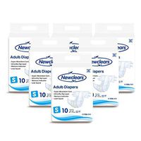 Newclears Adult Diapers with Tabs for Incontinence Care, Disposable Absorbent, Unisex, 10 Count/Pack, 6 Pack, S