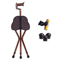 LFFME Tripod Folding Lightweight Aluminium Cane Seat, Height Adjustable Walking Stick with Seat Non-Slip Crutch Abduct/5 Height Adjustment, for Travel, Walking and Elderly,Brown
