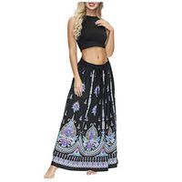 Kiminana Women Retro Long Skirt Fashion Ethnic Print Elastic Waist Loose Flowy Skirt Casual Beach Holiday Skirt