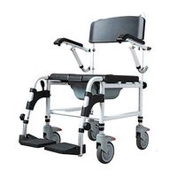 SMLCTY 4-in-1 Commode Chair Toilet Chair on casters Wheelchair Shower Transport Chair Bathroom Stool, 4-Wheel Brake Foldable