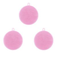 Yu2d 🌹🌹 3Pcs Silicone Dish Washing Sponge Scrubber Kitchen Cleaning Antibacterial Tool （Pink）