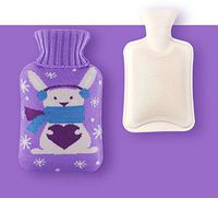 Premium Classic Rubber Hot Water Bottle and Cute Animal Blending Knit Cover (Rabbit)