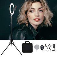 14" Selfie Ring Light|Dimmable/High Light|Cell Phone Holder|Bluetooth Remote|69inch Tripod Stand,Makeup Mirror|Live Stream/Makeup/Selfie/YouTube Video/Photography (14" Black)