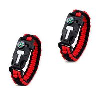 HW Paracord Survival Bracelet (2 Pack) – Loud Whistle – Emergency Knife –Compass-Flint Fire Perfect for Hiking, Camping, Fishing and Hunting,Red