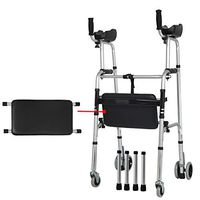 Folding Upright Walker, Stand Up Folding Rollator Walker with Wheels and Hand Grip, Seniors Rolling Ultra Walker with Seat Arm Support, Adjustable Lightweight Travel Walker for Men and Women
